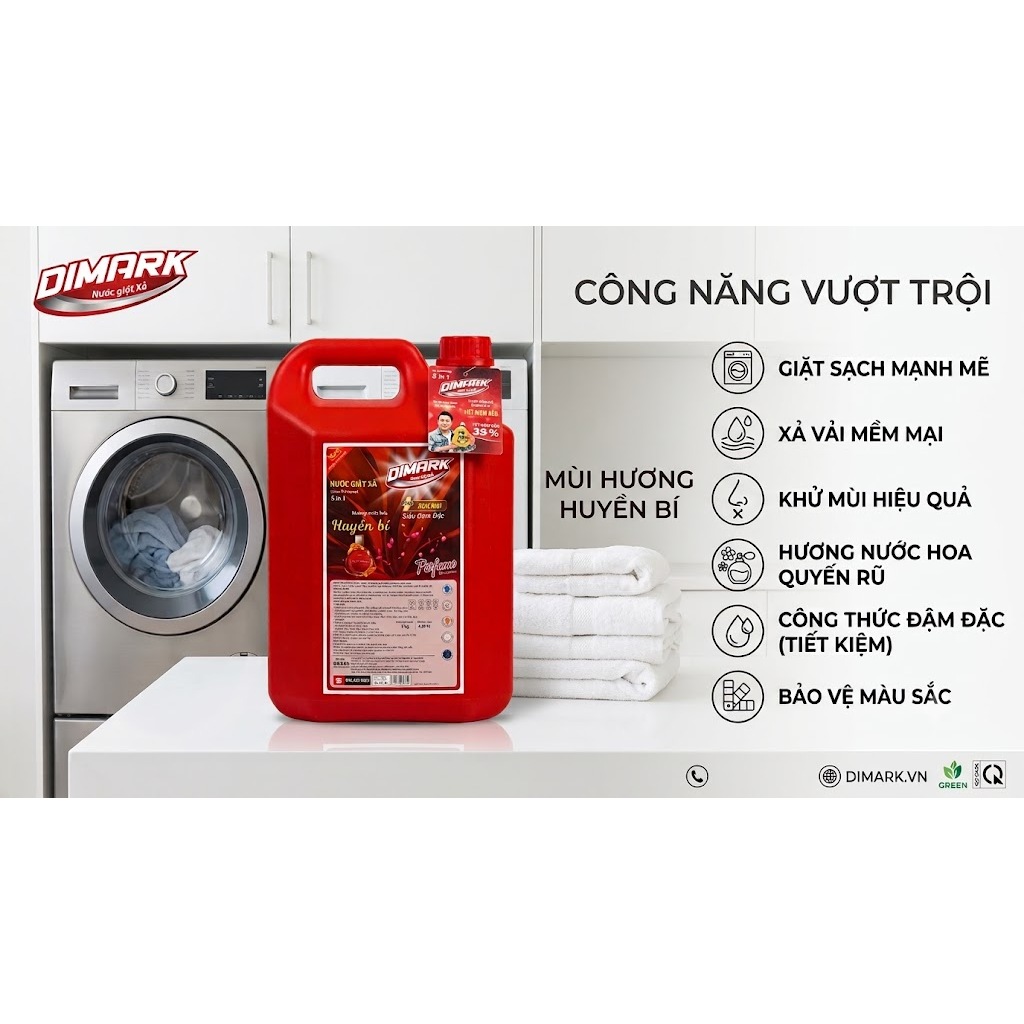 nước giặt xả quần áo thơm lâu DIMARK 5in1 Plus siêu đậm đặc can lớn 5kg siêu tiết kiệm A6 loại cao c