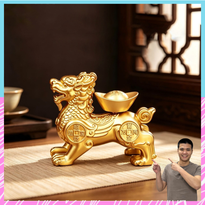 Tượng phong thủy kì lân mini tượng kỳ lân cõng vàng trấn trạch