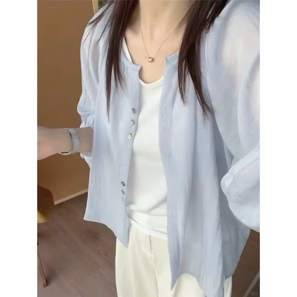 Áo kiểu cổ tròn V voan tơ mỏng phong cách HQ by Cimie Closet