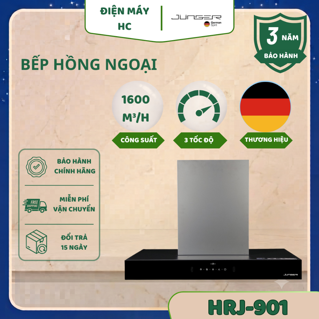 Máy Hút Mùi Junger HRJ-901 – Hiệu Suất Cao, Tiết Kiệm Điện Năng, Lọc Khử Mùi Bằng Than Hoạt Tính