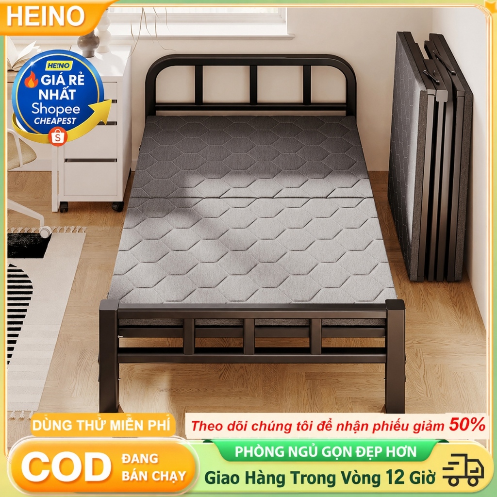 🔥Giường Gấp Gọn Khổ Lớn 1m2-1m8 Giường Xếp Khung Thép Mặt Đệm Êm Cho Phòng Trọ Căn Hộ Và Gia Đình
