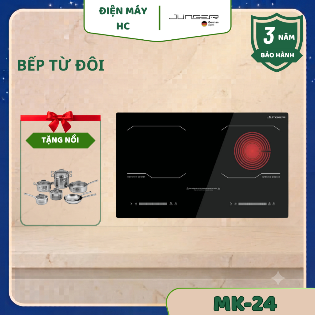 Bếp Điện Đôi Junger MK-24 – Siêu Tiện Lợi, Tặng Kèm Bộ Nồi Inox Junger JC100 (13 Món), Chính Hãng