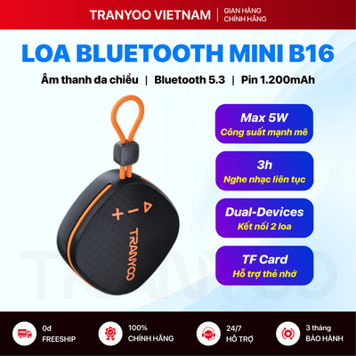 Loa Bluetooth Mini TRANYOO T-B16 Loa Bluetooth 5.3 Cầm Tay Có Gắn Thẻ TF Âm Thanh Treble Trong Suốt