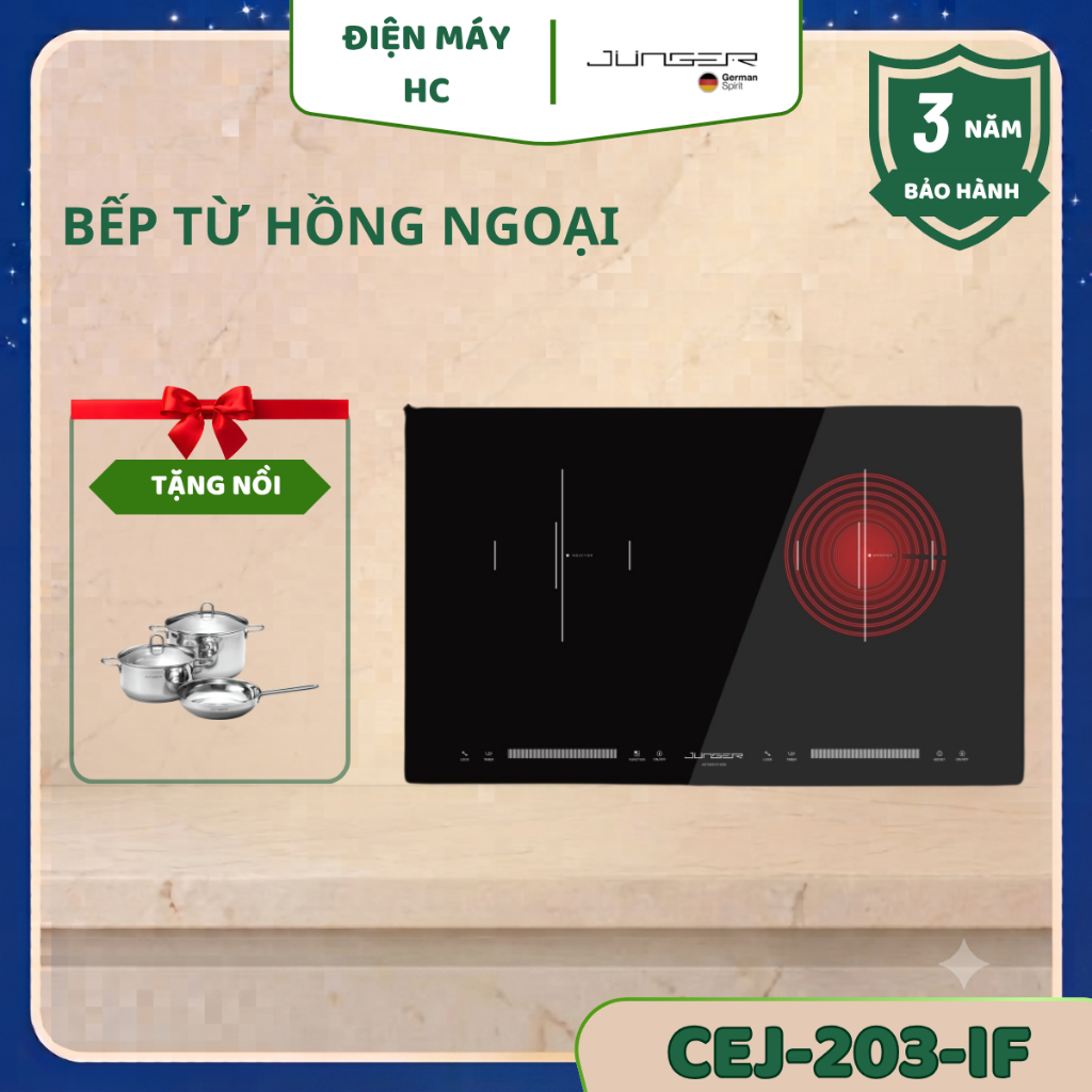 BẾP ĐIỆN ĐÔI JUNGER CEJ-203-IF – Bảo hành chính hãng, Tặng Bộ nồi inox 5 chi tiết Junger CWJ-050