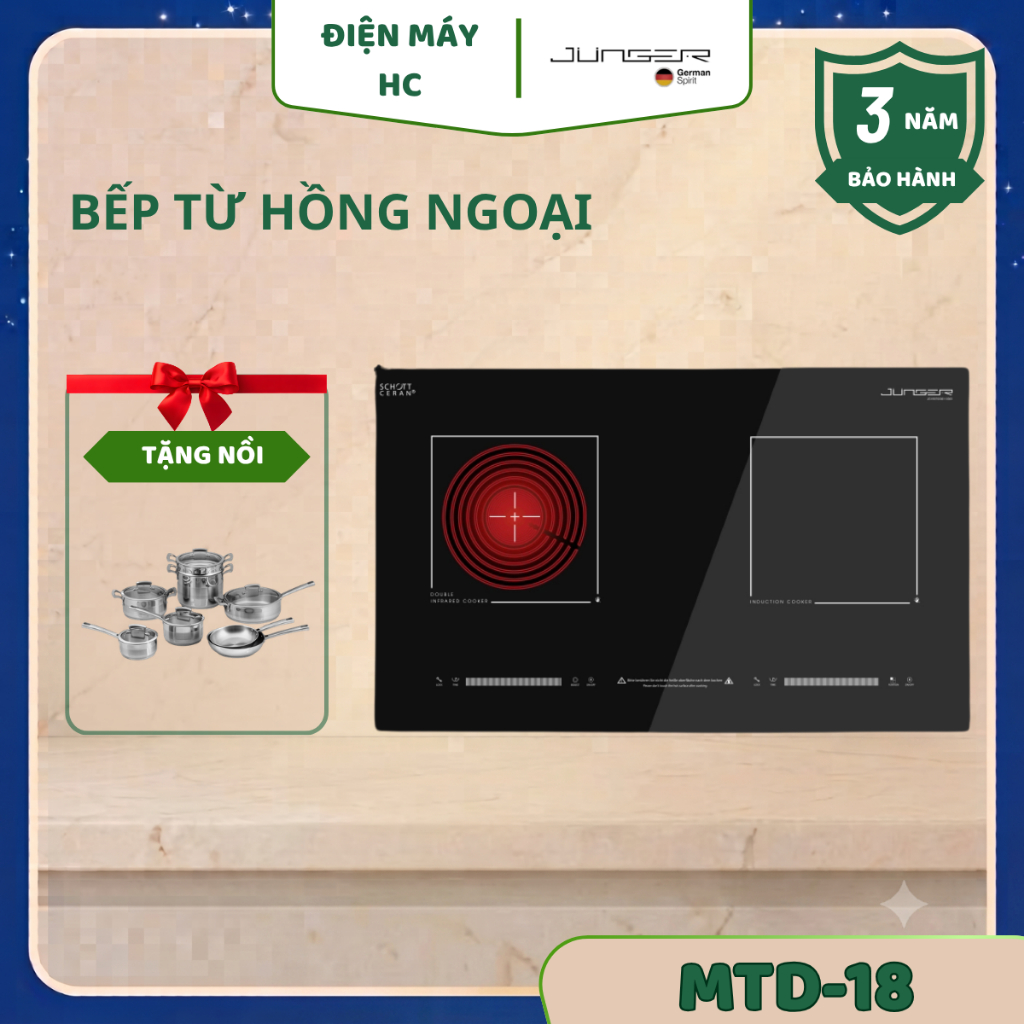 Bếp Từ Hồng Ngoại Junger MTD-18 –  Tặng Kèm Bộ Nồi Inox Junger JC100 (13 Món), Thiết Kế Sang Trọng