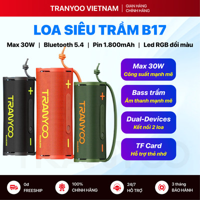 [DEAL MỞ BÁN] Loa Bluetooth TRANYOO T-B17 Loa Bluetooth 5.4 Cống Suất 30W Bass Trầm Led Đổi Màu