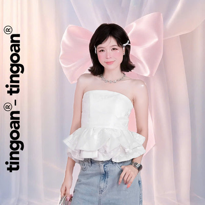TINGOAN®  - Áo croptop cúp quây chất liệu ren dệt hoa nổi bèo gấu trắng PRINCESS TEARS TOP/WH