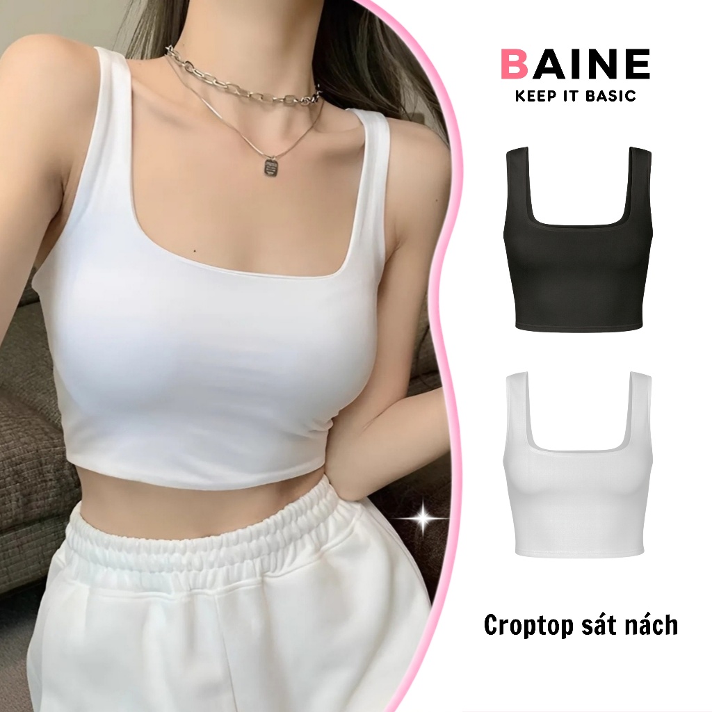 Áo Croptop SÁT NÁCH CỔ VUÔNG Chất Thun Borip Kiểu Sexy Nữ CR33, Áo Hai Dây Bản To Ôm Body Trơn Tôn D