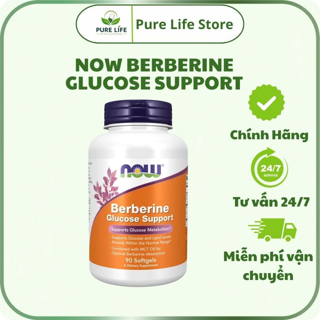 Now Berberine Glucose Support hỗ trợ chuyển hóa đường huyết, bảo vệ sức khỏe tim mạch - Pure Life