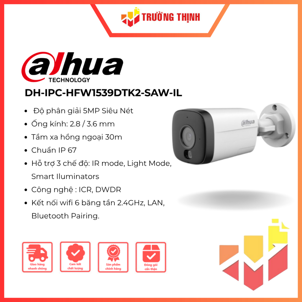 Camera Wifi 5MP DAHUA DH-IPC-HFW1539DTK2-SAW-IL | 5MP | Tích hợp Mic | IP67