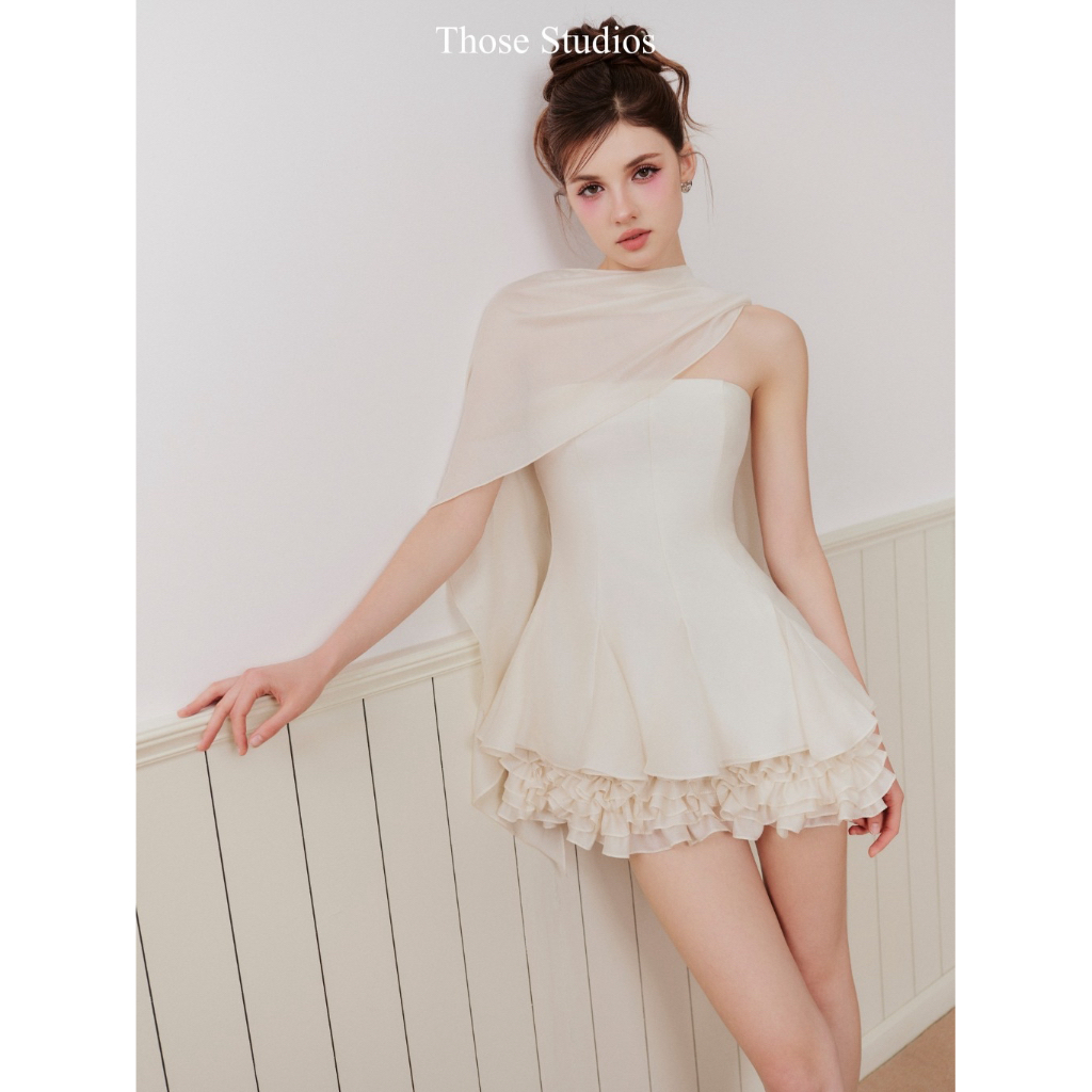 THOSE STUDIOS Đầm xoè xếp tầng kèm áo choàng ngoài sang trọng dịu dàng Natali Dress