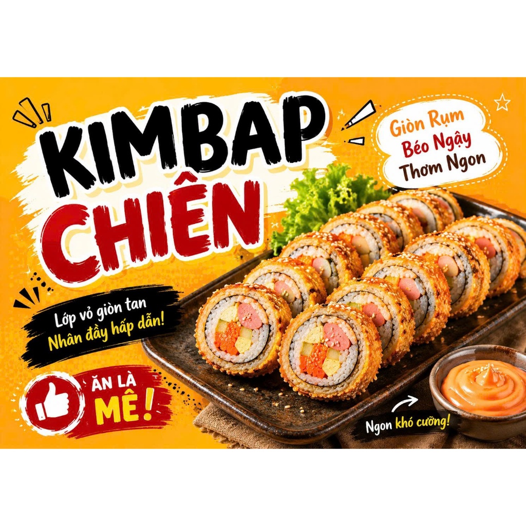 Tranh Dán Tường KIMBAP Chiên Chống Nước, Ép Plastic, Trang Trí Quán