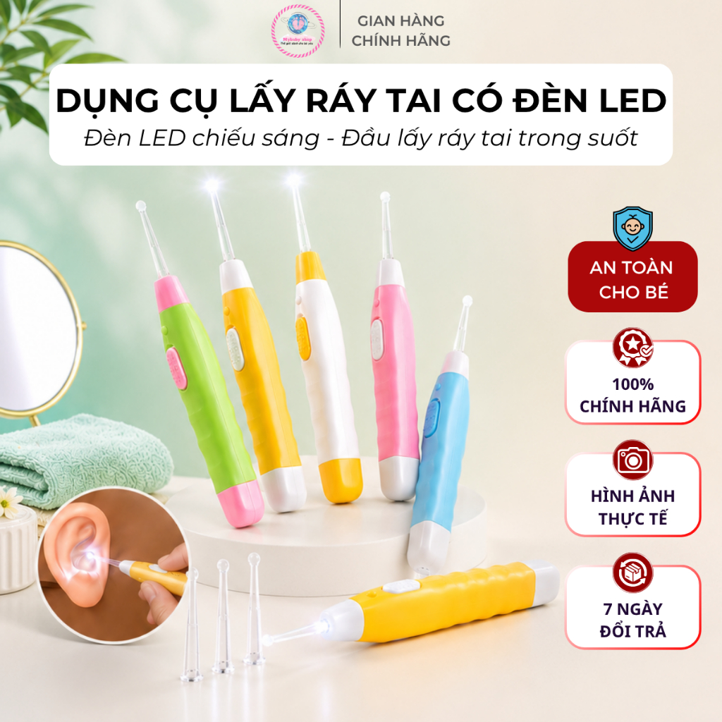 Dụng Cụ Lấy Ráy Tai Có Đèn LED Quan Sát Dễ Dàng Vệ Sinh Tai Đầu Lấy Ráy Silicon Mềm Cho Bé Và Gia Đình