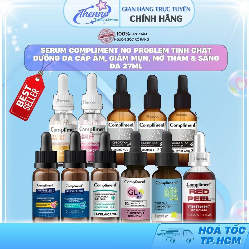Serum Compliment No Problem Tinh Chất Dưỡng Da Cấp Ẩm, Giảm Mụn, Mờ Thâm & Sáng Da 27ml