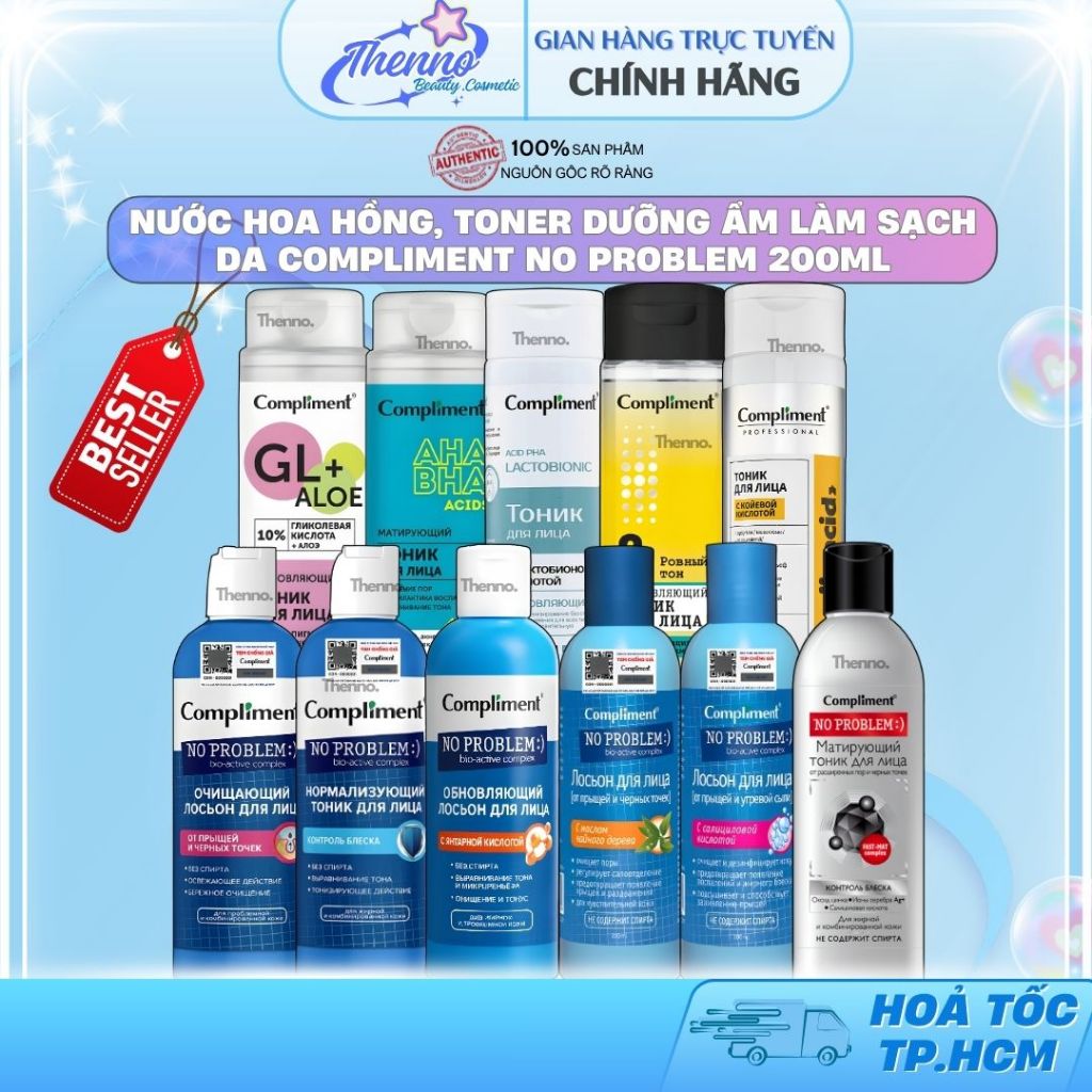Nước Hoa Hồng, Toner Dưỡng Ẩm Làm Sạch Da Compliment No Problem 200ml Chính Hãng Nga