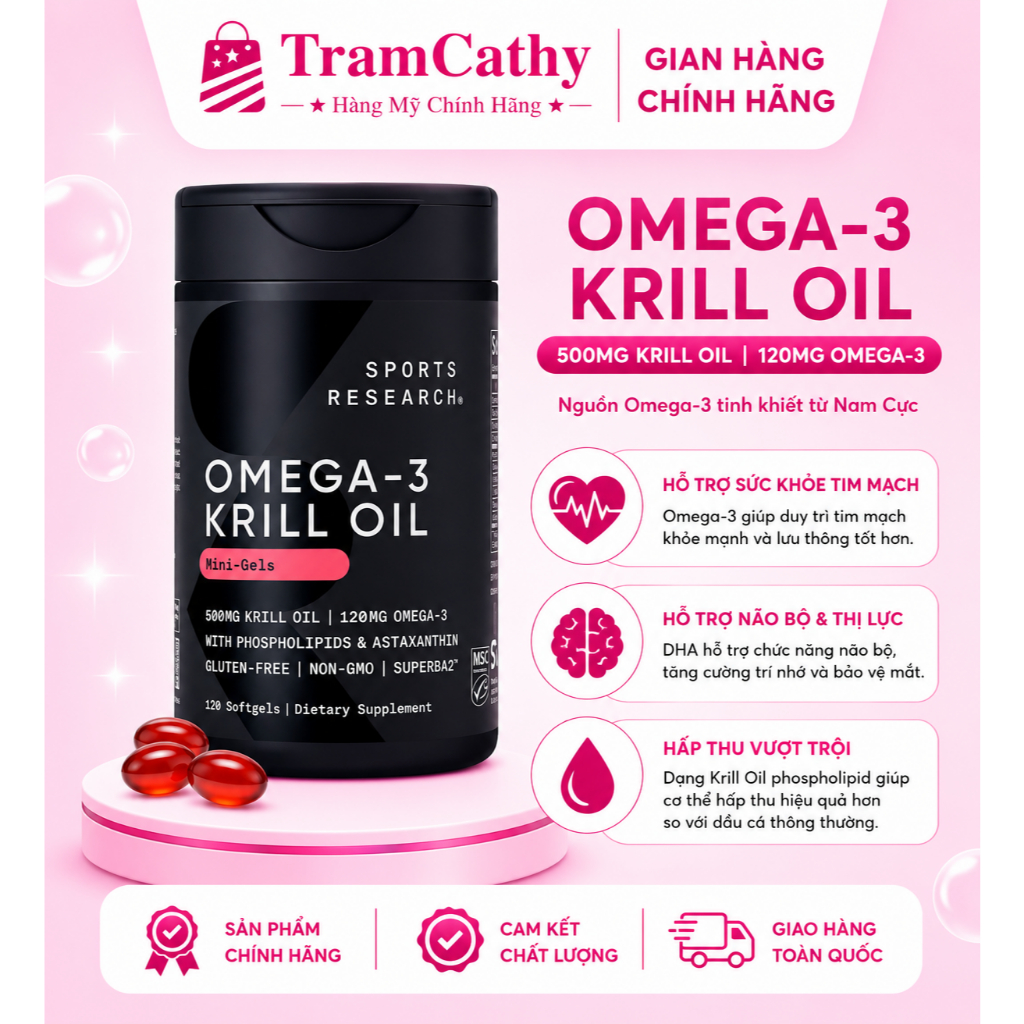 Hàng Mỹ - Sports Research Omega-3 Krill Oil 500mg 120 Viên