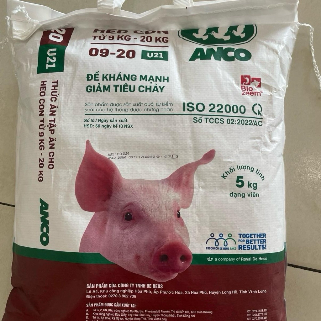 U21 (5kg) thức ăn cám viên (18,5% đạm) cho heo con từ 9 đến 20kg có men tiêu hoá, thơm giúp ăn ngon,
