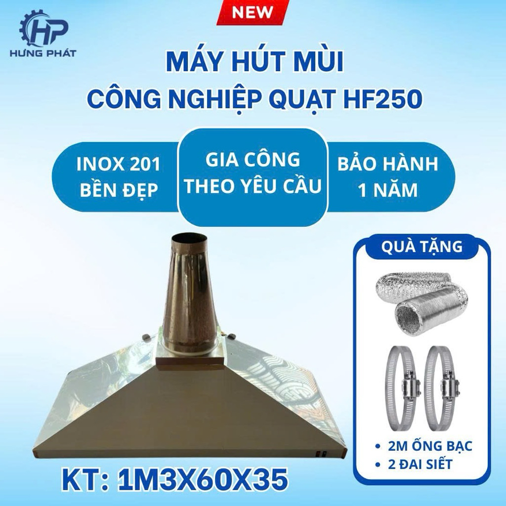 MÁY HÚT MÙI CÔNG NGHIỆP 130X60X35 QUẠT HF250, INOX 201