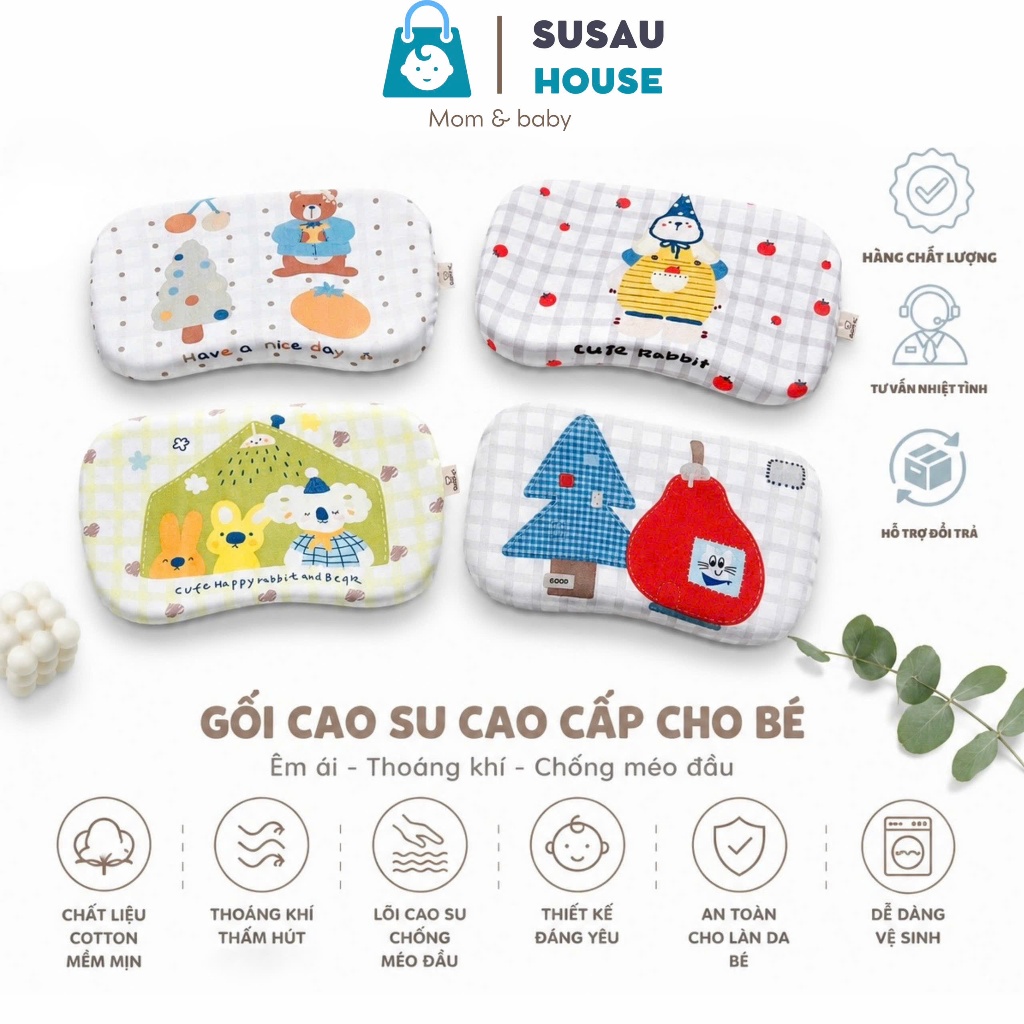 GỐI CAO SU CAO CẤP CHO BÉ TỪ SƠ SINH ĐẾN 3 TUỔI | SU SÂU HOUSE