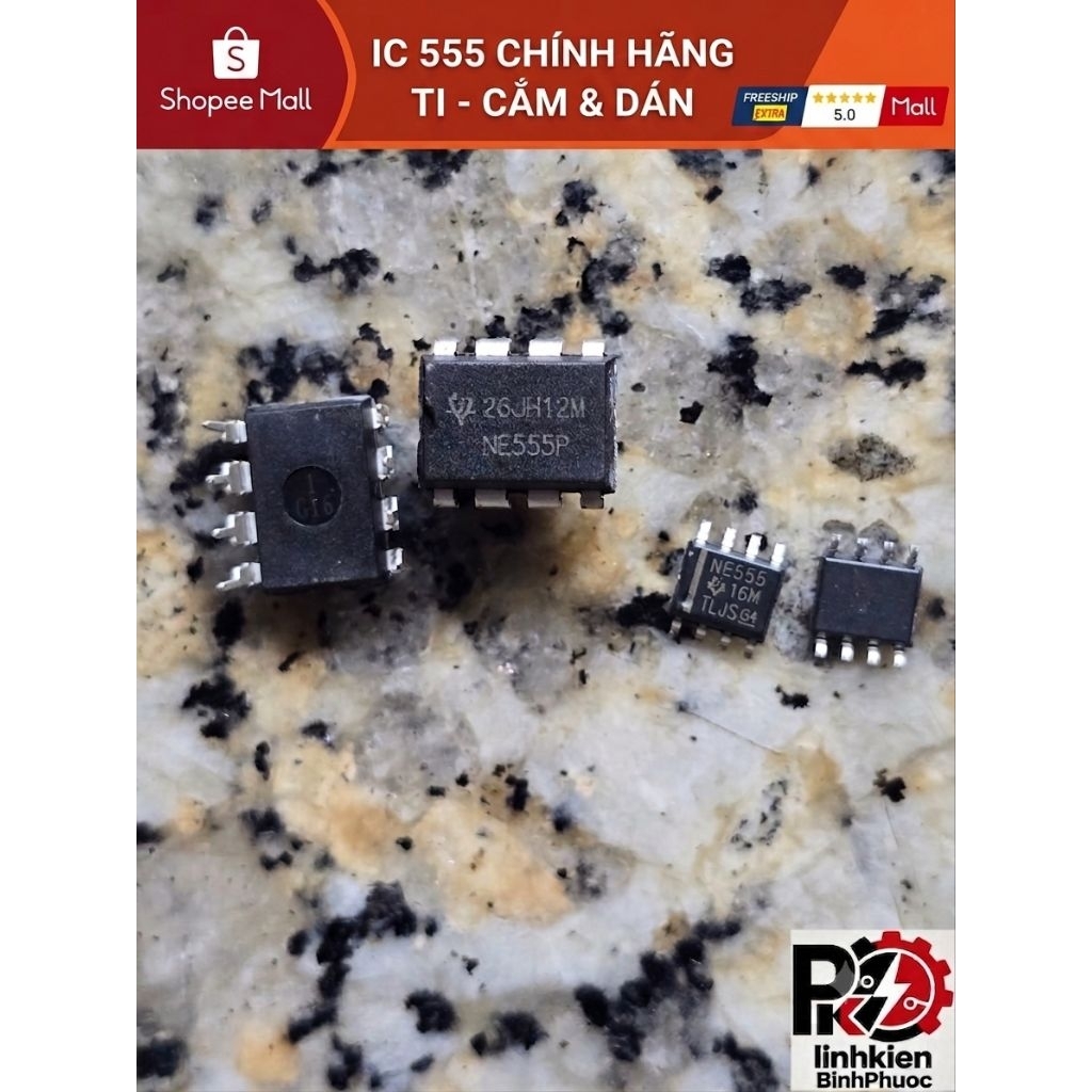 [COMBO 5] IC NE555  Chân Cắm DIP-8 & Chân Dán SMD Chính Hãng Texas Instruments (TI)-IC 555 Tạo Xung