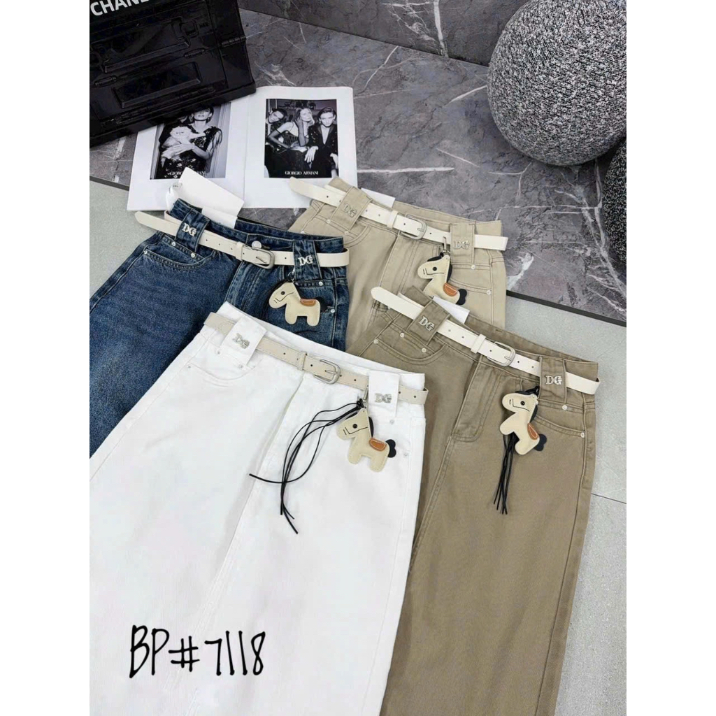 [SALE XẢ KHO] Chân Váy Jean Dài Kèm Đai Ngựa #7118 (Dài 87Cm)