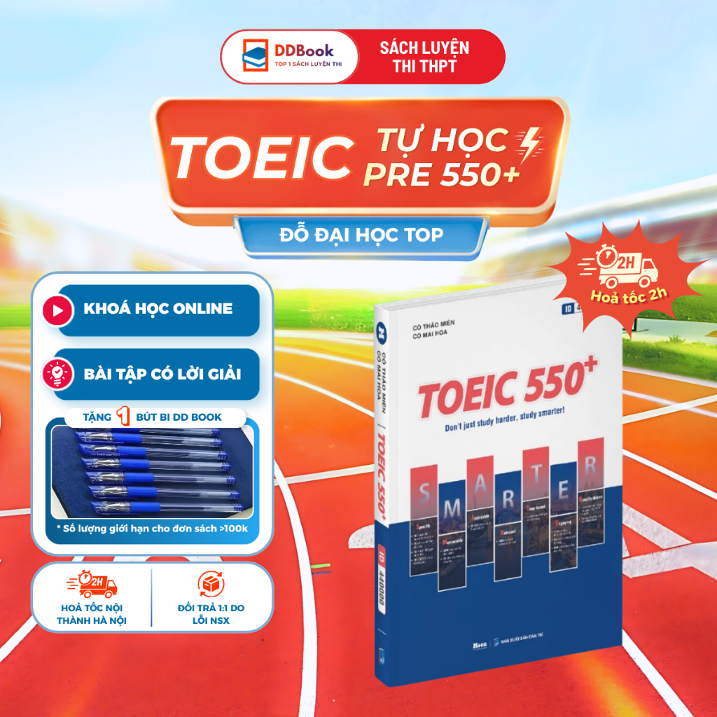 Sách TOEIC 550+ Ôn TOEIC 2 Kỹ Năng Reading Listening DDBOOK Kèm Video Bài Giảng bám sát Đề Thi A43