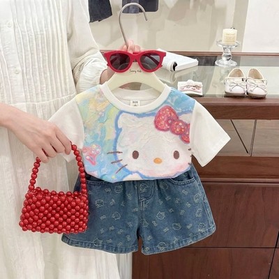 Set Bộ Bé Gái Mèo Mermaid Cá Tính Phối Quần Short Jean GA2565 MINTSCLOSET