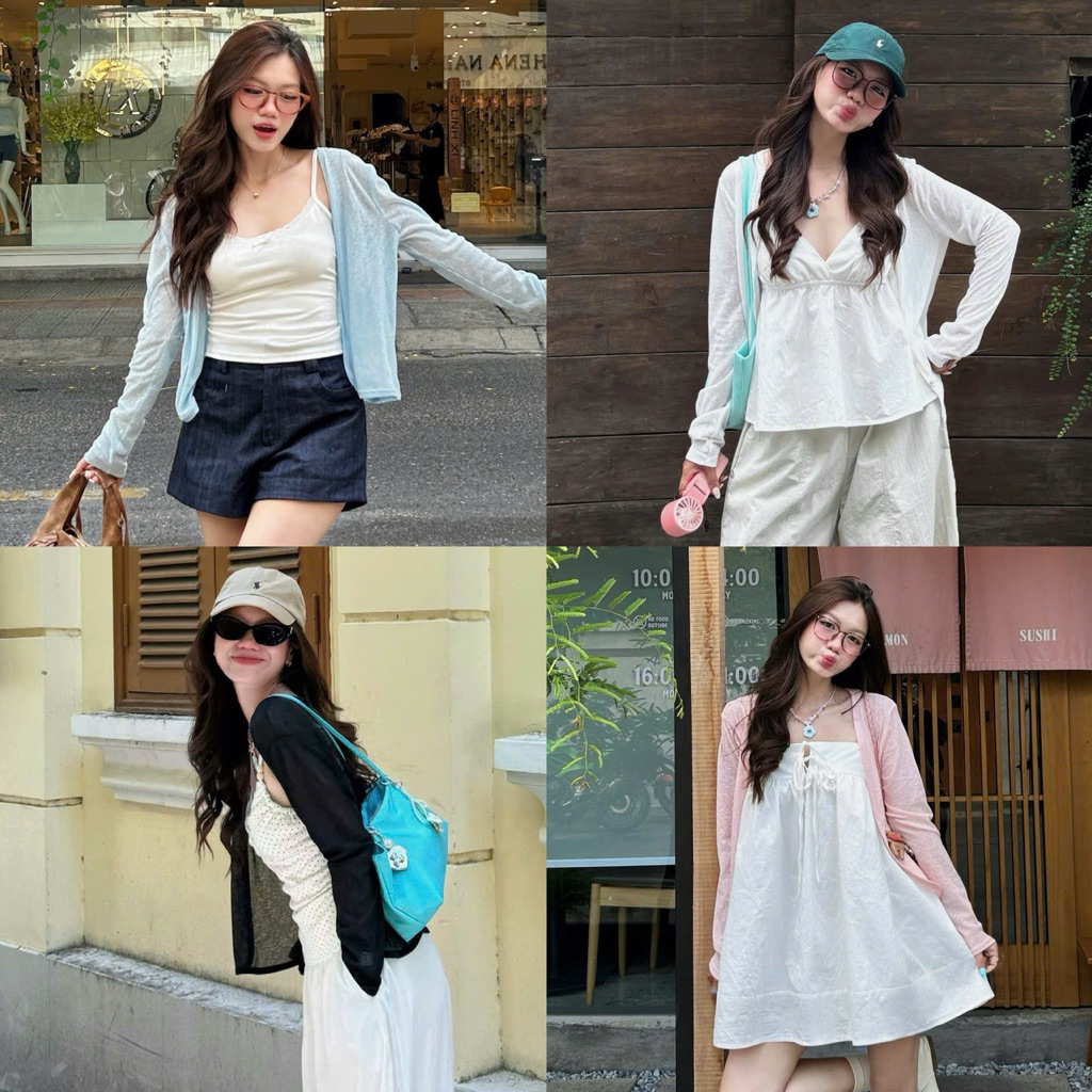 (ẢNH OLDSCHOOL) Áo cardigan nữ thun giấy mỏng dáng vát cong tay dài AK203