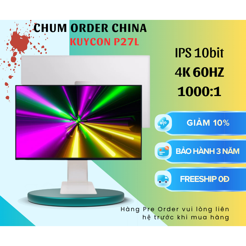Màn hình Kuycon P27L đủ 3 màu có cả chân đế 4k 60hz 10bit màu cho đồ họa