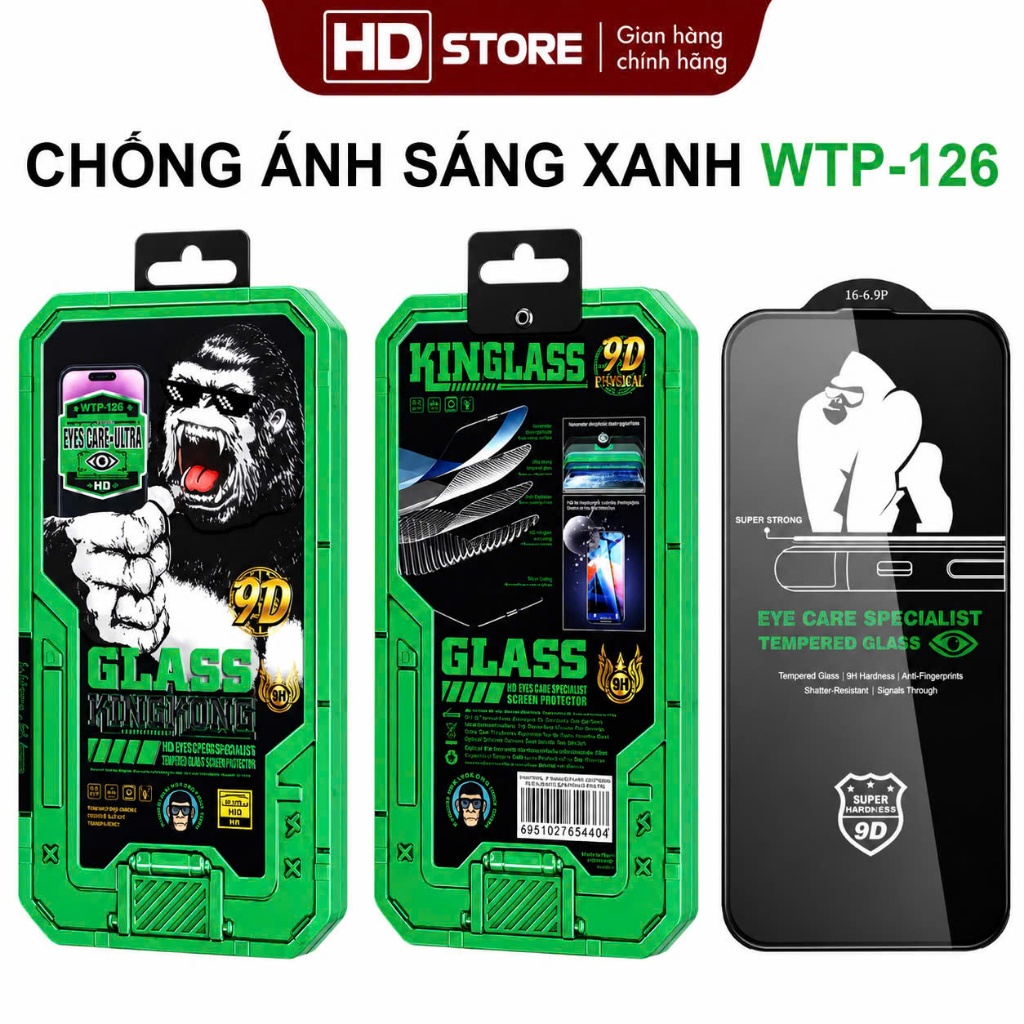 Kính cường lực Iphone Chống ánh sáng Xanh Bảo vệ mắt Trong Suốt HD WTP-126 cho Iphone 15 16 17 Pro M