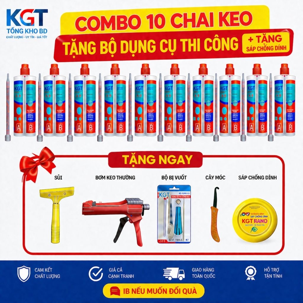 KGT Combo 10 Chai Keo Chà Ron Gạch Epoxy KGT 400ml - Tặng Súng Bơm Keo, Bộ Bi Miết Ron, Dao Vệ Sinh 