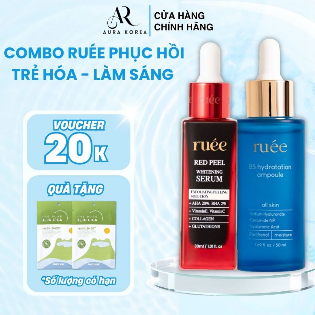 Bộ Đôi Ruée Red Peel + Tinh Chất B5 Ampoule-Phục Hồi Trẻ Hóa Làm Đều Màu Da| AURA KOREA