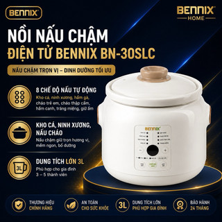 Nồi nấu chậm điện tử 8 chức năng dùng nấu cháo cho bé,  kho cá, hầm thức ăn đa năng Bennix -30SLC