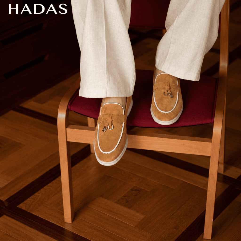 HADAS Giày Lười Họa Tiết Charm Viền TrắngSlip On Loafer HADAS  - Da Bò Lộn Cao Cấp - Đế Cao Su Non 3