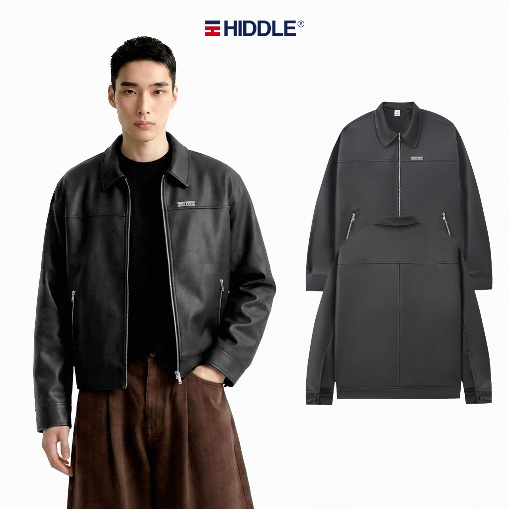 Áo khoác da nam cao cấp chống nước HIDDLE cổ bẻ form Harrington jacket chính hãng| H10-AK6