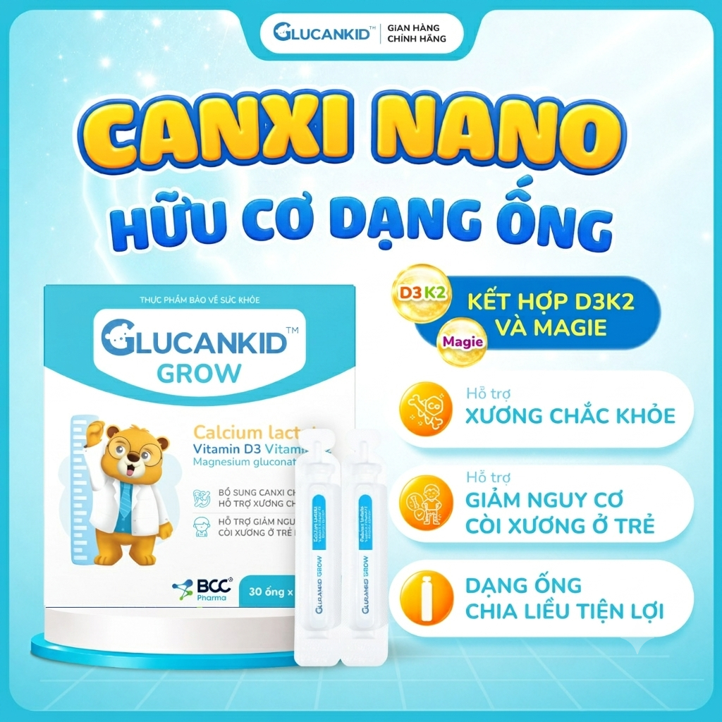 TPBVSK Glucankid Grow - Canxi nano siêu hấp thu hỗ trợ bổ sung canxi, giảm nguy cơ còi xương cho bé 
