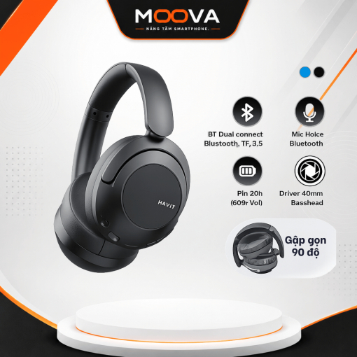 [MOOVA] Tai nghe Bluetooth Headphone Havit H667BT Pin 20 tiếng | Kết Nối 2 Thiết Bị | BT 5.3