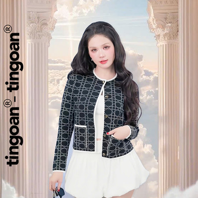 TINGOAN® - Áo khoác dệt kim cổ tròn kim cương phối túi ĐEN