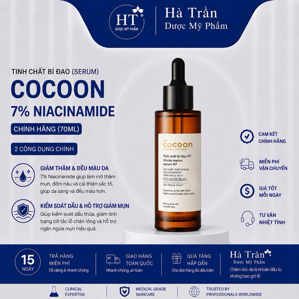 Tinh Chất Bí Đao Cocoon n7 với 7% Niacinamide| Serum Niacinamide 15% N15 70ml