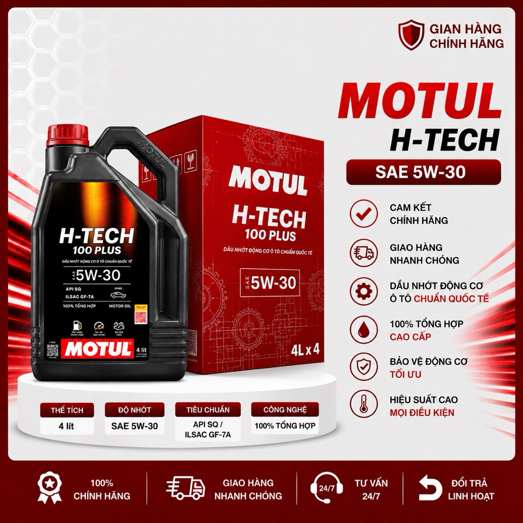TẶNG NƯỚC MÁT BLUEONE 1L -  1 THÙNG DẦU NHỚT DÀNH CHO XE OTO MÁY XĂNG MOTUL H-TECH 100 PLUS 5W30 4L