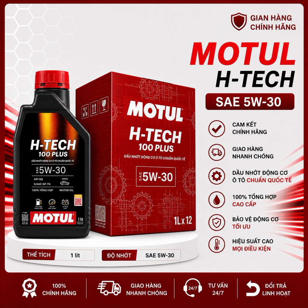 TẶNG NƯỚC MÁT BLUEONE 1L -  1 THÙNG DẦU NHỚT DÀNH CHO XE OTO MÁY XĂNG MOTUL H-TECH 100 PLUS 5W30 1L