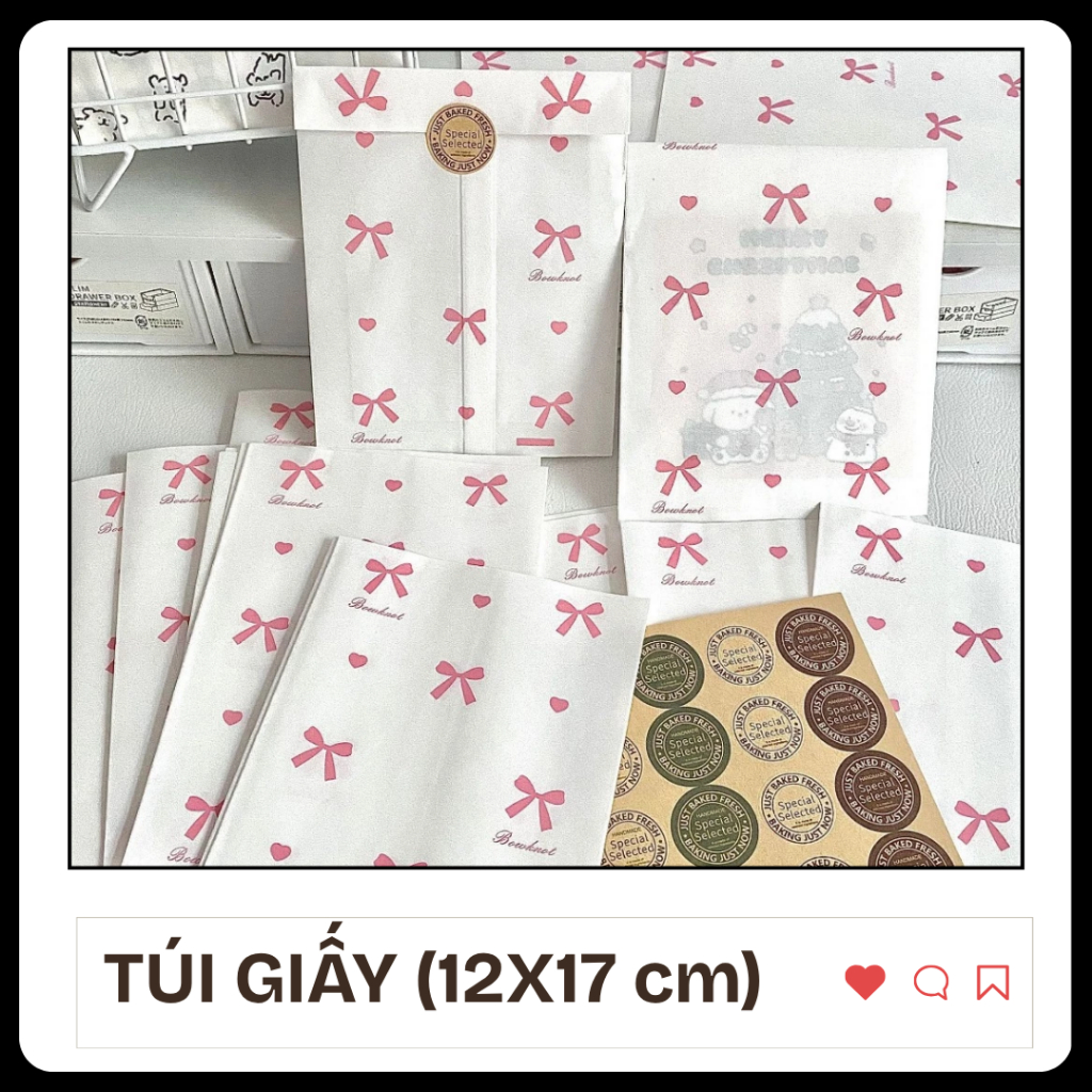 50 Túi Giấy Hoạt Tiết Dễ Thương - Túi Giấy NƠ HỒNG TRÁI TIM, PUPPY,BUTTERFLY
