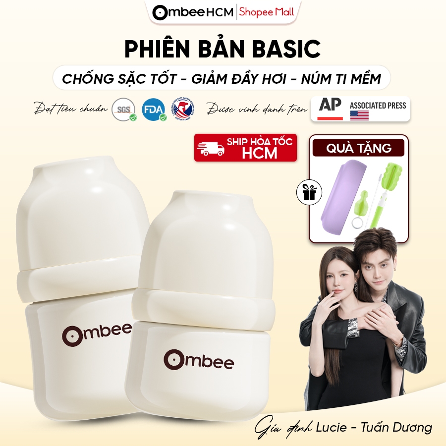 Bình sữa Ombee PPSU Phiên Bản Basic Chống Sặc Sữa Và Đầy Hơi Núm Ti Mềm 90ml/170ml/270ml