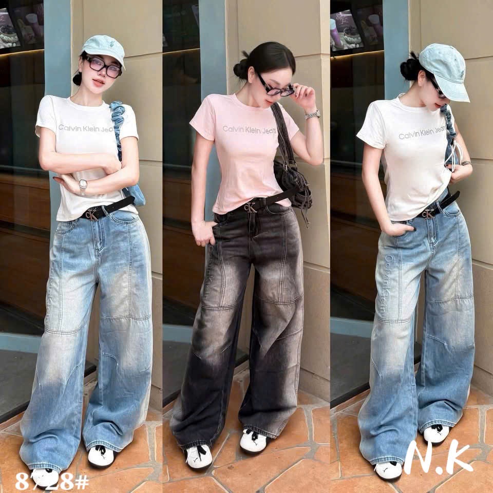 Quần Jeans Xuông loang CK chất mềm mịn phối gân túi kèm belt hottrend