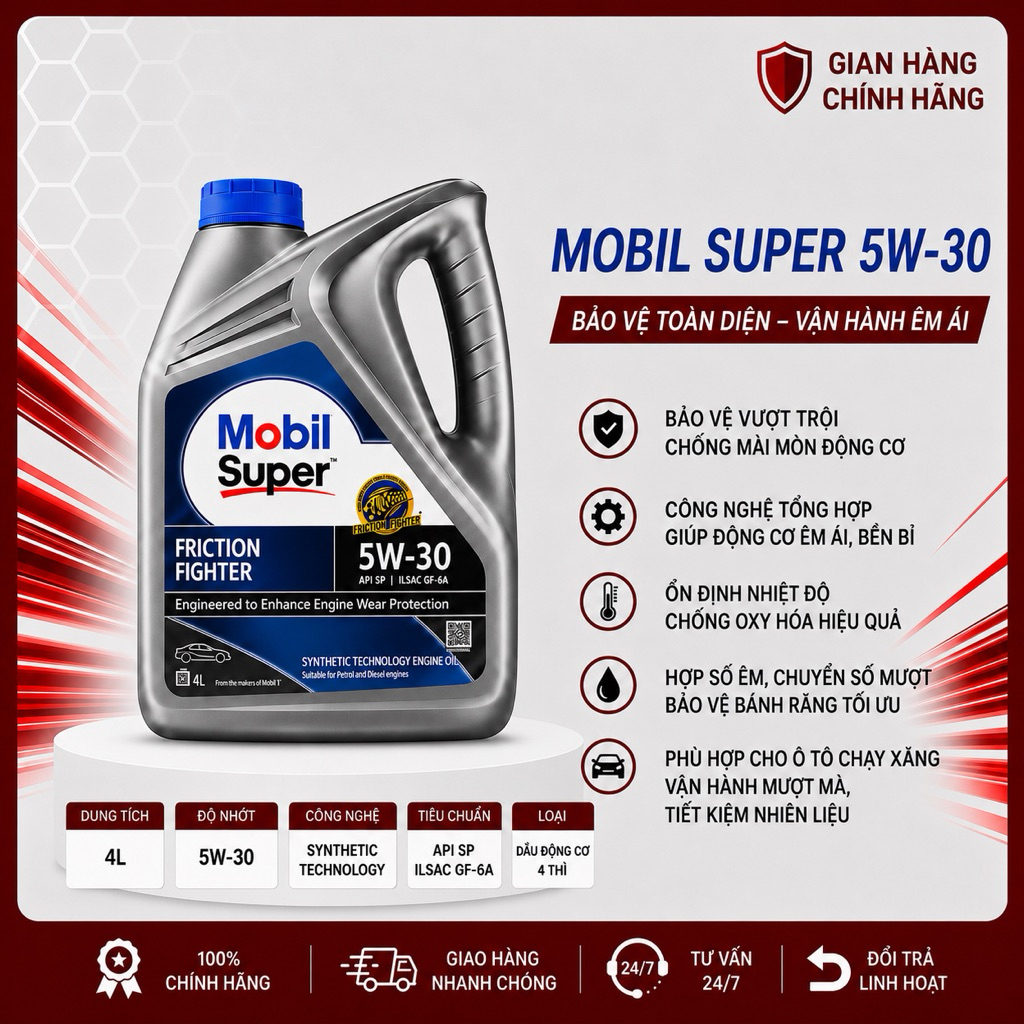 DẦU NHỚT DÀNH CHO OTO XĂNG MOBIL SUPER 2000 FRICTION FIGHTER 5W30 API SP NHẬP KHẨU SINGAPORE - 4L