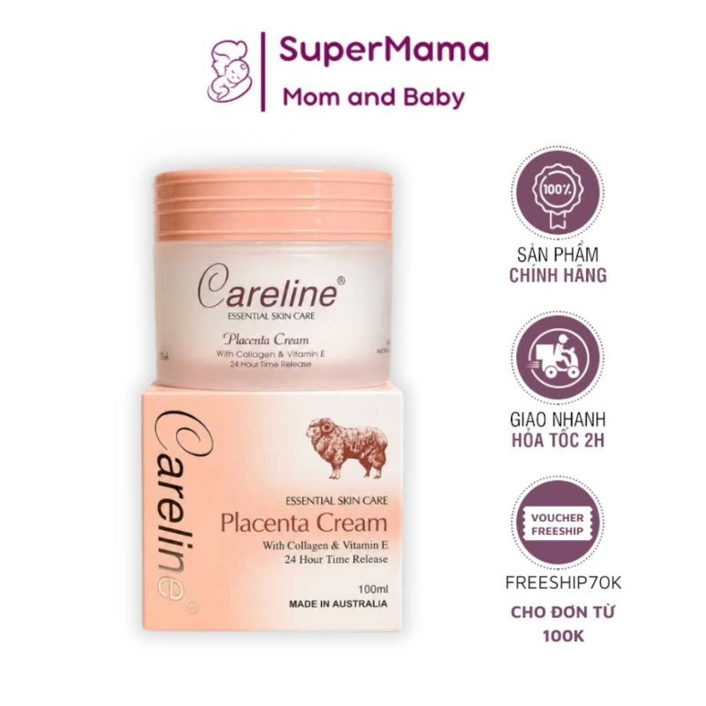 Kem Dưỡng Da Nhau Thai Cừu Careline Placenta Cream & Mỡ Cừu Careline Lanolin của Úc 100ml Giúp Dưỡng