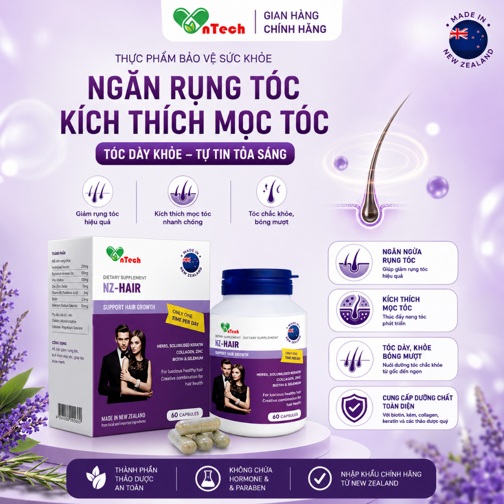 Everyday Health NZ - Hair Hỗ trợ giảm rụng tóc chăm sóc tóc yếu dễ gẫy kích thích mọc tóc hộp 60 viê
