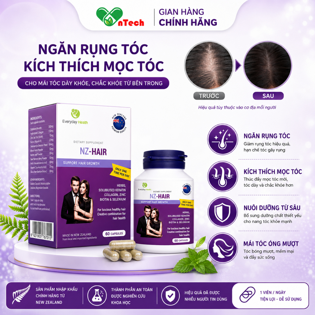 Everyday Health NZ - Hair Hỗ trợ làm mượt tóc giảm tình trạng rụng tóc chăm sóc tóc yếu dễ gẫy hộp 6