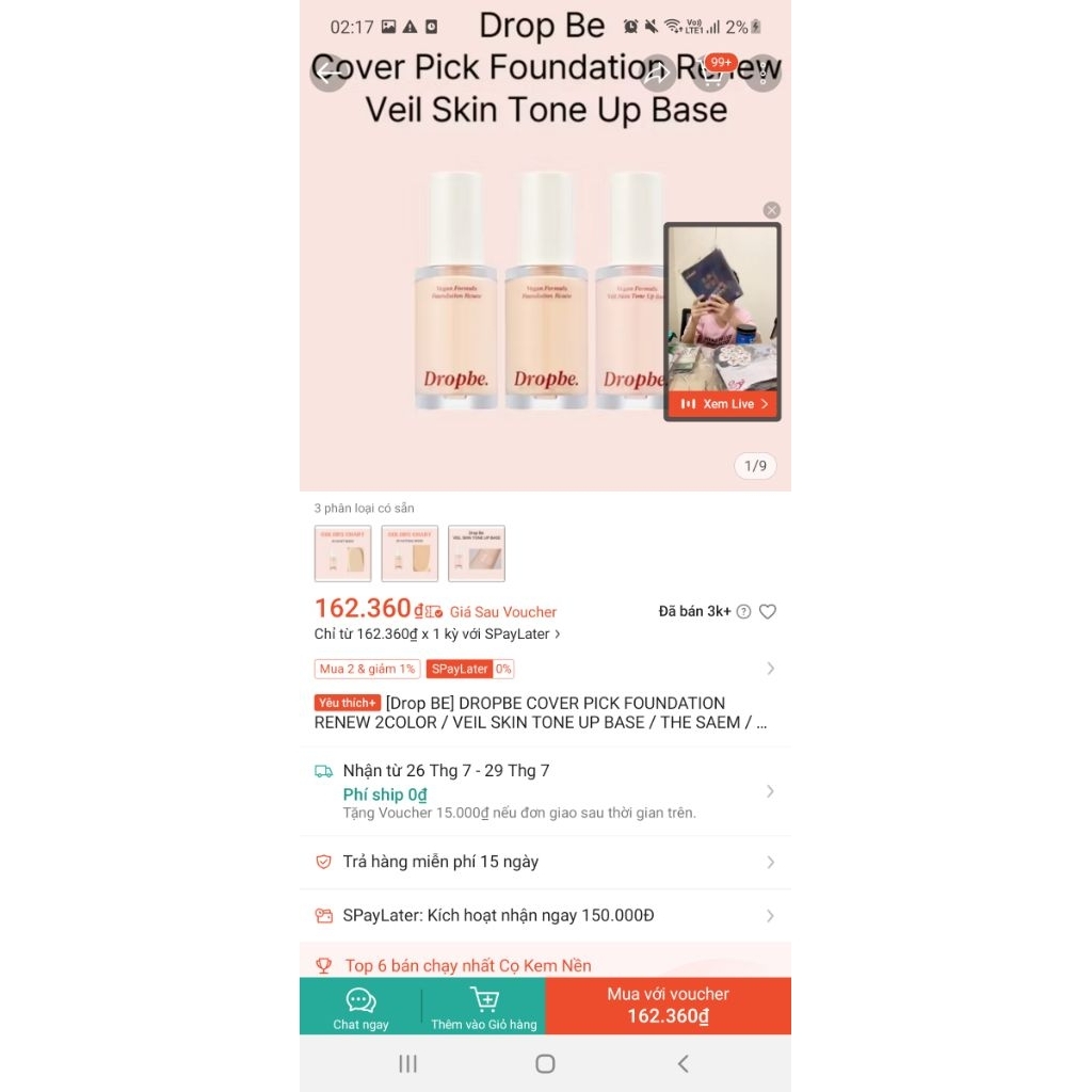 DROPBE COVER PICK FOUNDATION RENEW 2COLOR / VEIL SKIN TONE UP BASE / THE SAEM / SPF35, PA + + +