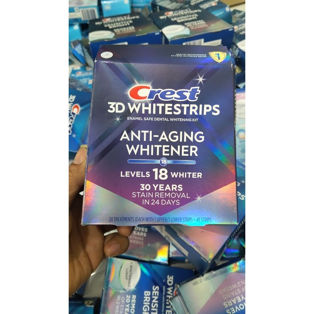 hộp Miếng dán trắng răng Crest 3D Whitestrips Anti-Aging Whitener(48mieng)